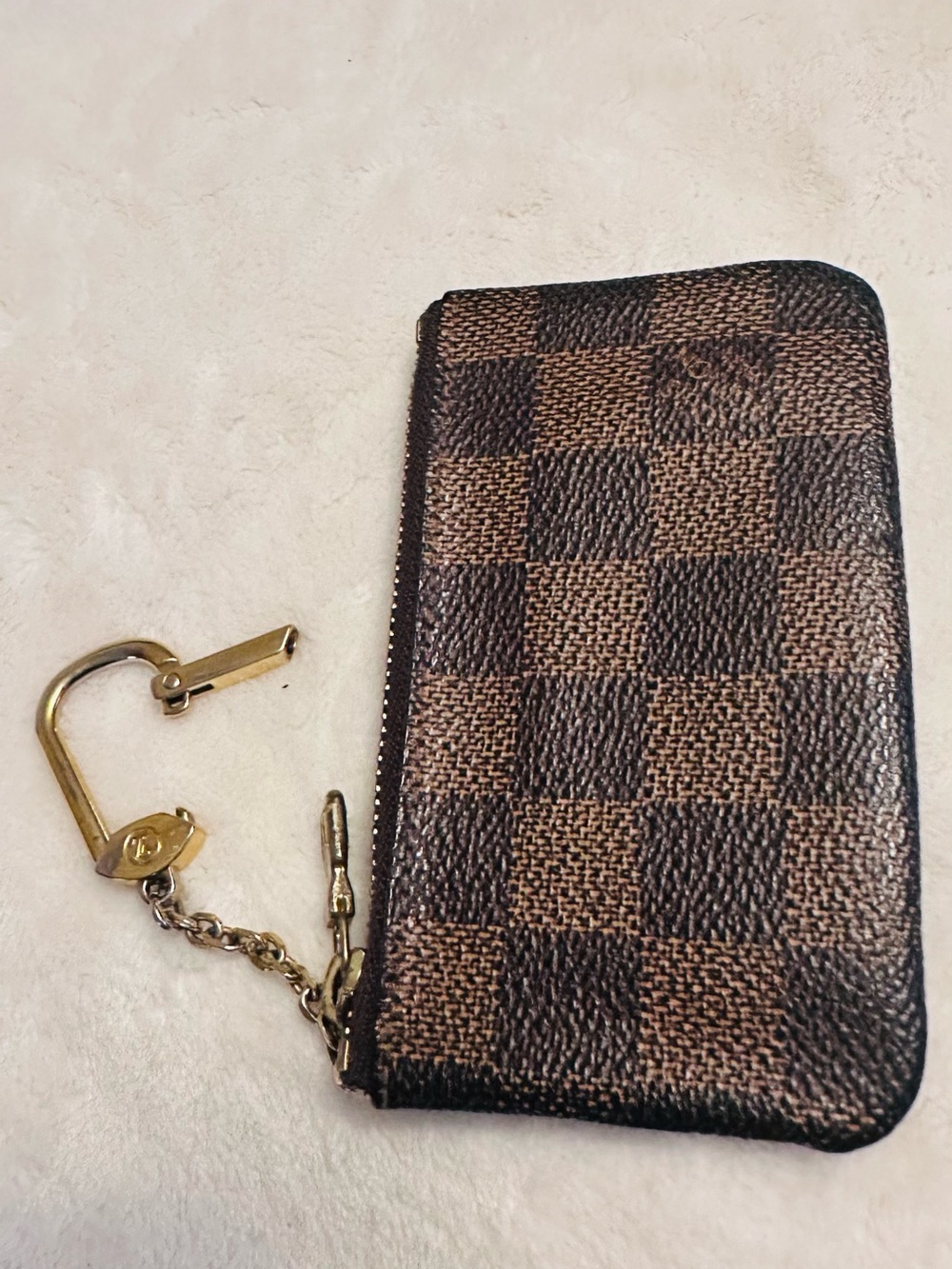 Louis Vuitton Brown and Dark Brown Damier Zip Key Pouch with Gold Hardware